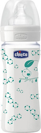 Chicco Cam Gaz Yapmayan Antikolik Yenidoğan Yavaş Akışlı Kulpsuz 0+ Ay Desenli Beyaz Yuvarlak Uçlu Bebek Biberon 240 ml