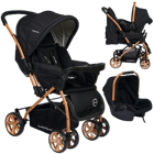 Baby Home 760T Çift Yönlü Katlanabilir 360 Derece Dönen Tam Yatar Kabin Tipi Travel Sistem Bebek Arabası Siyah
