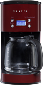 Vestel Retro Bordo Zaman Ayarlı Filtreli Karaf 1500 ml Hazne Kapasiteli Akıllı 1000 W Bordo Filtre Kahve Makinesi