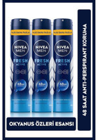 Nivea Fresh Active Sprey Erkek Deodorant 3x200 ml