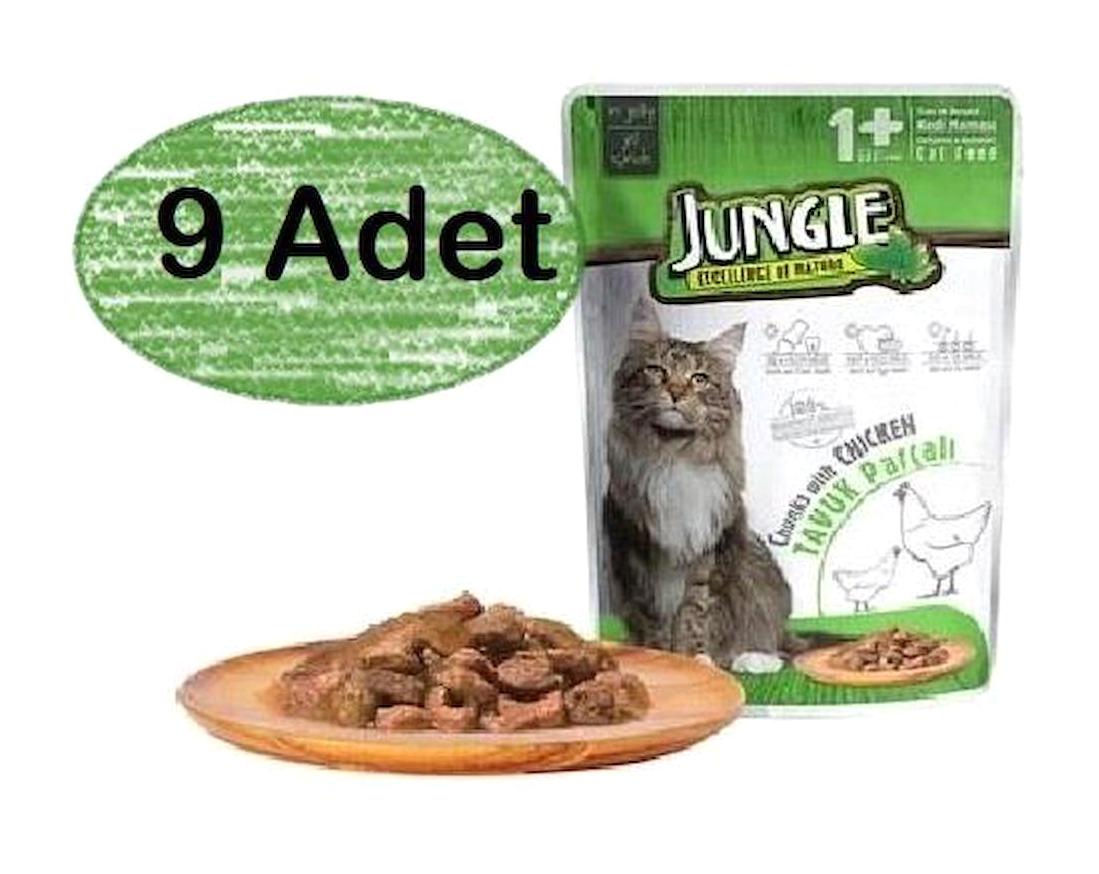 Jungle Yetişkin Tavuklu Yaş Kedi Maması 9x100 gr