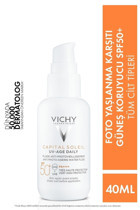 Vichy Capital Soleil Uv Age Daily 50 Faktör Tüm Ciltler İçin Nemlendirici Yaşlanma Karşıtı Aydınlatıcı Suya Dayanıklı Yüz Güneş Kremi 40 ml