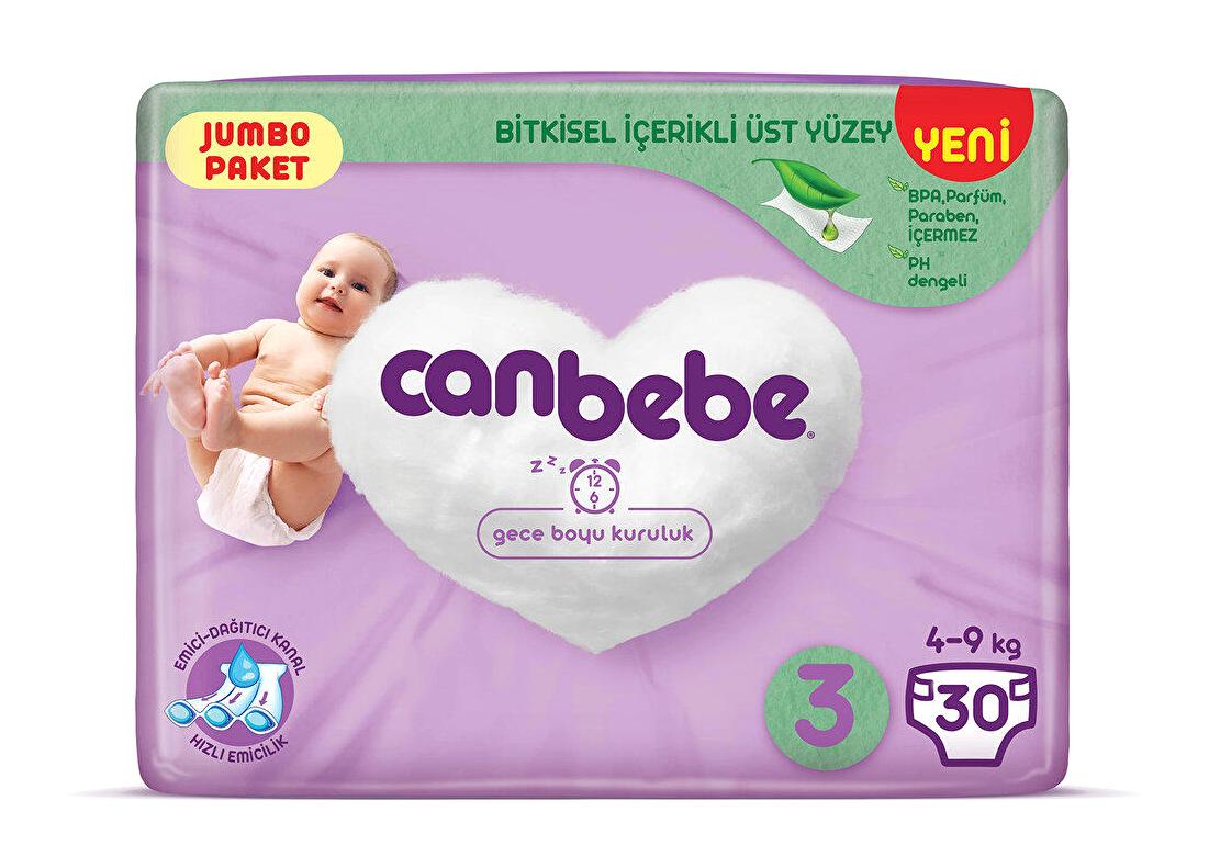 Canbebe Jumbo Paket 3 Numara Organik Cırtlı Bebek Bezi 30 Adet