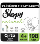 Sleepy Natural 4+ Numara Plus Organik Cırtlı Bebek Bezi 198 Adet