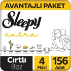 Sleepy Extra 4 Numara Organik Cırtlı Bebek Bezi 156 Adet