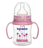 Bambino Silikon Yenidoğan Yavaş Akışlı Kulplu 0-6 Ay Desenli Pembe Biberon 150 ml