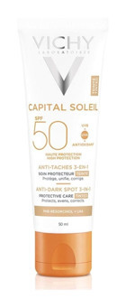 Vichy Soleil 50 Faktör Tüm Ciltler İçin Leke Karşıtı Nemlendirici Yağsız Suya Dayanıklı Yüz ve Vücut Güneş Kremi 50 ml