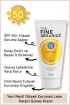 The Fine Organics 50 Faktör Tüm Ciltler İçin Leke Karşıtı Nemlendirici Yağsız Suya Dayanıklı Yüz ve Vücut Güneş Kremi 50 ml