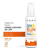 Voop 50 Faktör Tüm Ciltler İçin Leke Karşıtı Nemlendirici Yağsız Suya Dayanıklı Yüz Güneş Kremi 150 ml