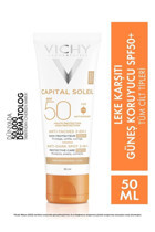 Vichy Soleil 50 Faktör Tüm Ciltler İçin Leke Karşıtı Nemlendirici Yağsız Suya Dayanıklı Yüz Güneş Kremi 50 ml