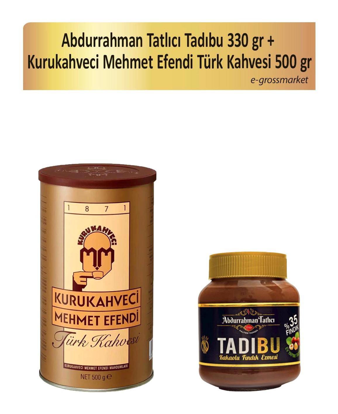 Abdurrahman Tatlıcı Tadıbu Kakaolu Fındık Ezmesi 330 gr + Kurukahveci Mehmet Efendi Türk Kahvesi 500 gr