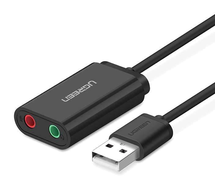 Ugreen USB 3.5 mm Çift Girişli Harici Ses Kartı Siyah