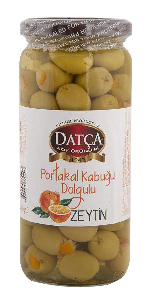 Datça Köy Ürünleri Portakal Dolgulu Tuzlu Salamura Datça Yeşil Zeytin Kavanoz 480 gr