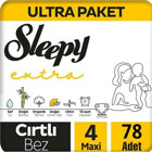 Sleepy Extra 4 Numara Organik Cırtlı Bebek Bezi 78 Adet