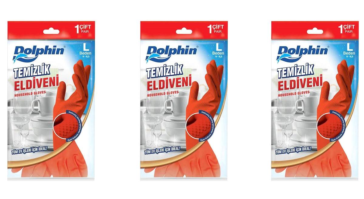 Dolphin Lateks Kırmızı Large Temizlik Eldiveni 3 Çift