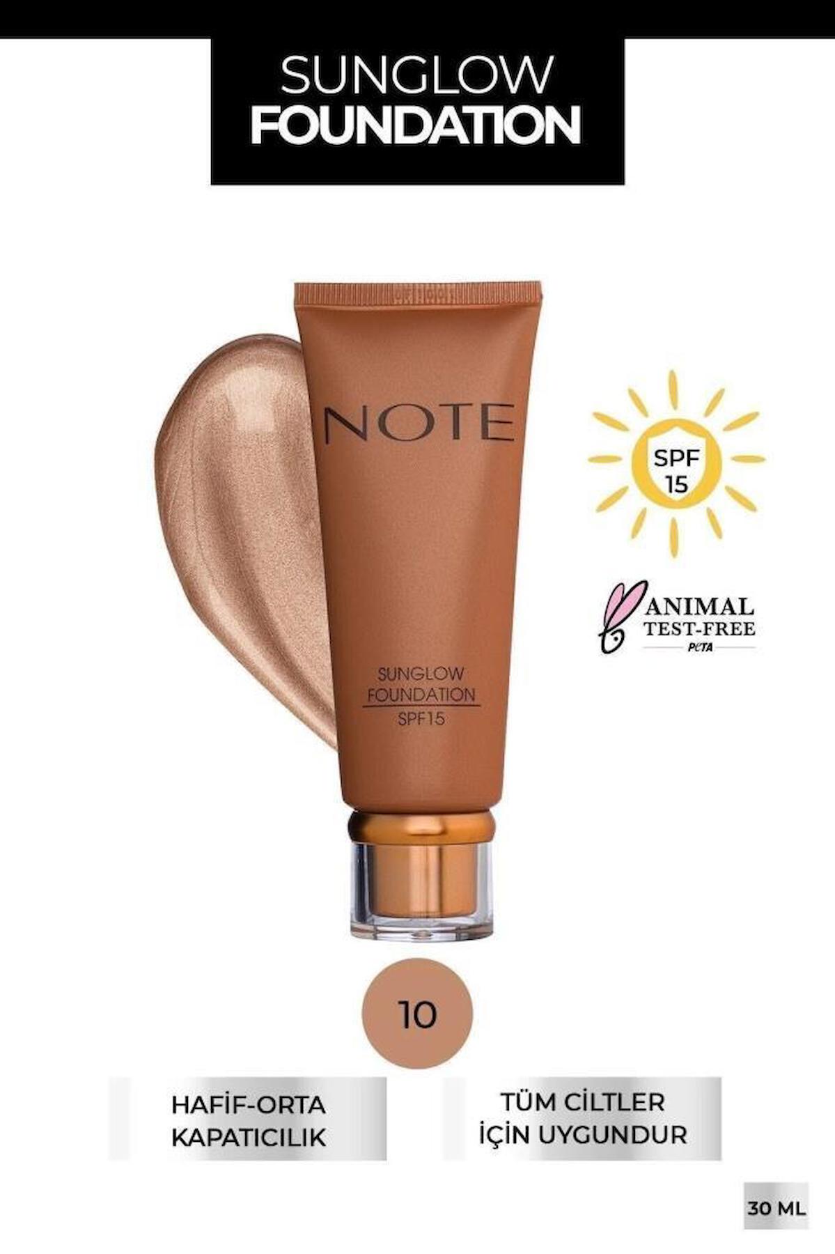 Note Sunglow Foundation 10 Güneş Koruyuculu Serum Tüp Fondöten 30 ml