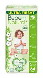 Bebem Natural 6 Numara Organik Bantlı Bebek Bezi 64 Adet