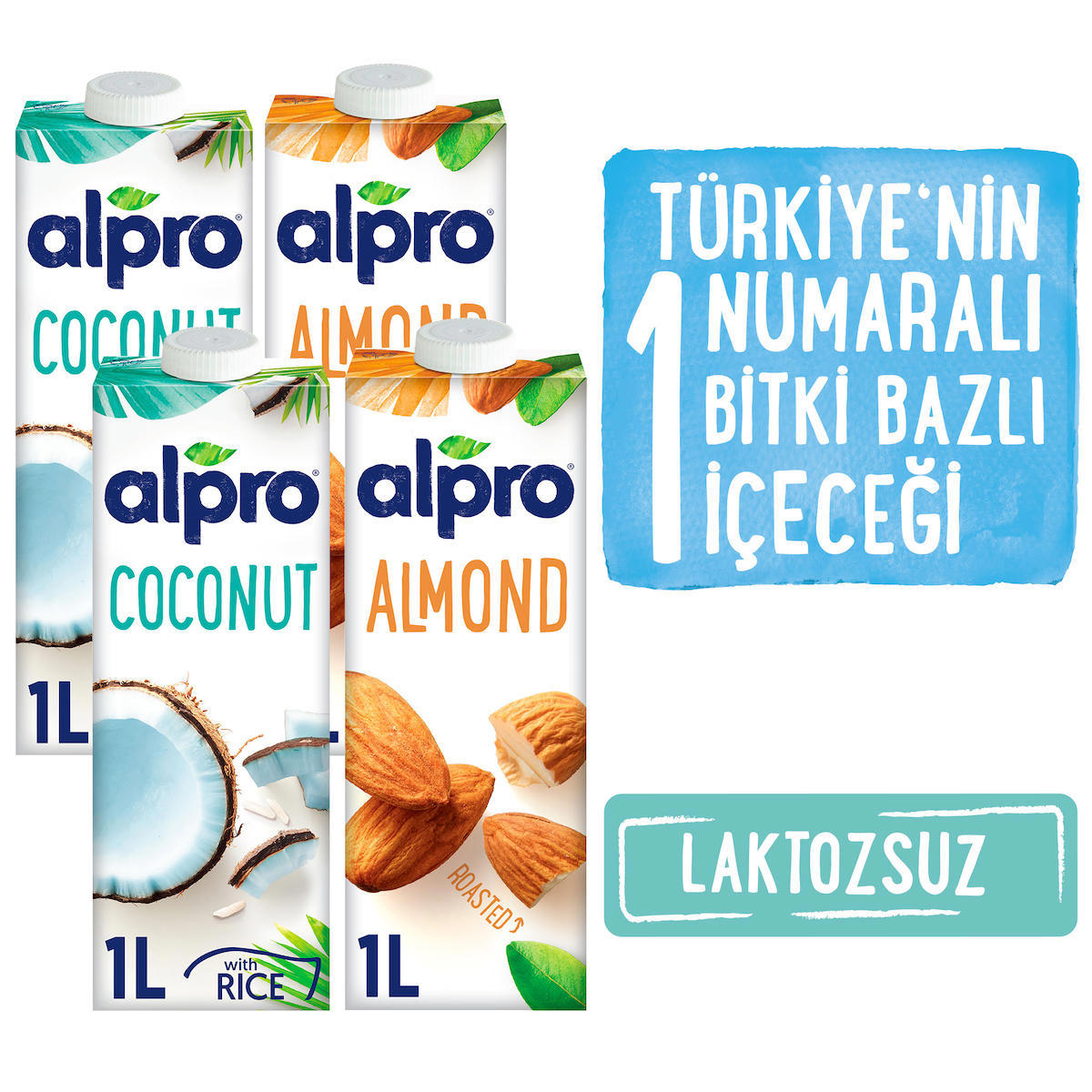 Alpro Laktozsuz Pastörize Badem-Hindistan Cevizi Süt 4'lüx1 lt