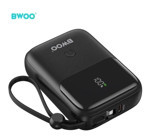 Bwoo 10000 mAh Hızlı Şarj Dijital Göstergeli Lightning & Type C Kablolu Powerbank Siyah