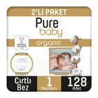 Pure Baby Pamuklu Yenidoğan 1 Numara Organik Cırtlı Bebek Bezi 2x128'li