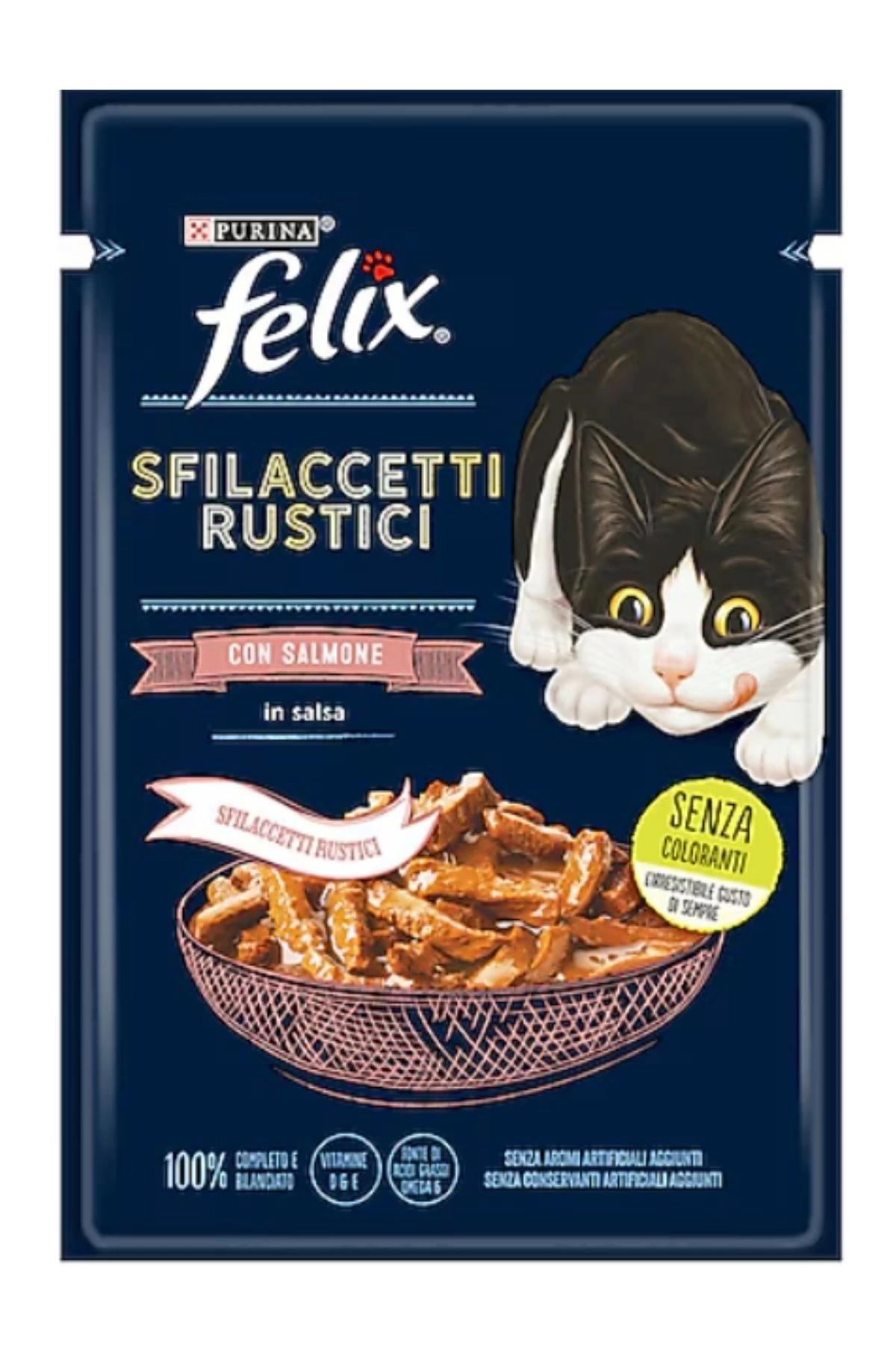 Felix Sfilaccetti Rustici Somon Kıyılmış Yetişkin Yaş Kedi Maması 26x80 gr