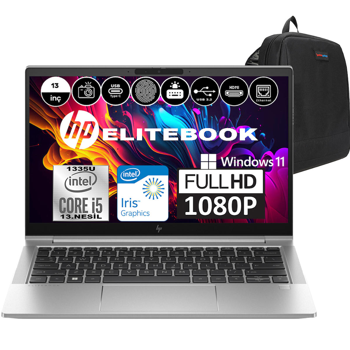 HP Elitebook 630 G10 725N5EAP03 Dahili Intel Iris Xe Graphics Eligible Intel Core i5 1335U 8 GB Ram 1 TB SSD 13.3 inç Full HD Windows 11 Pro Laptop + WeblegelsinÇanta