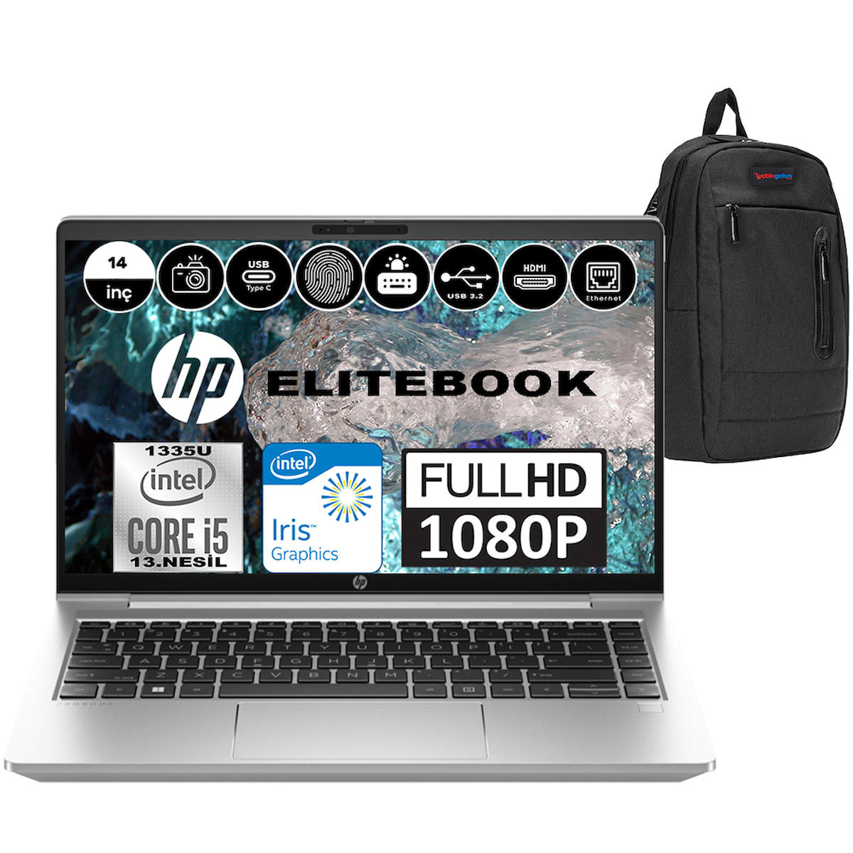 HP Elitebook 640 G10 8A570EAF10 Dahili Intel Iris Xe Graphics Eligible Intel Core i5 1335U 32 GB Ram 512 GB SSD 14 inç Full HD FreeDos Laptop + WeblegelsinÇanta