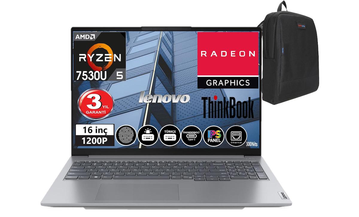 Lenovo Thinkbook 15 Gen 4 TB21DJ00GATX41 Dahili AMD Radeon RX Vega 7 AMD Ryzen 5 7530U 64 GB Ram 512 GB SSD 16 inç Full HD FreeDos Laptop + WeblegelsinÇanta