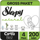 Sleepy Natural 4 Numara Organik Cırtlı Bebek Bezi 200'lü