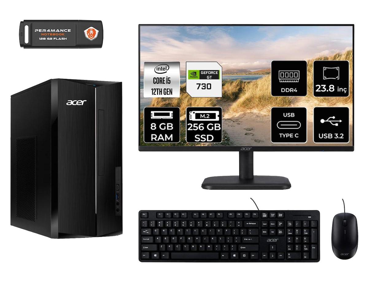 Acer Aspire TC1760 DT.BHUEM.005 Harici GeForce GT 730 4 GB Intel Core i5 12400 8 GB Ram 256 GB SSD Tower FreeDos 23.8 inç Monitörlü Masaüstü Bilgisayar