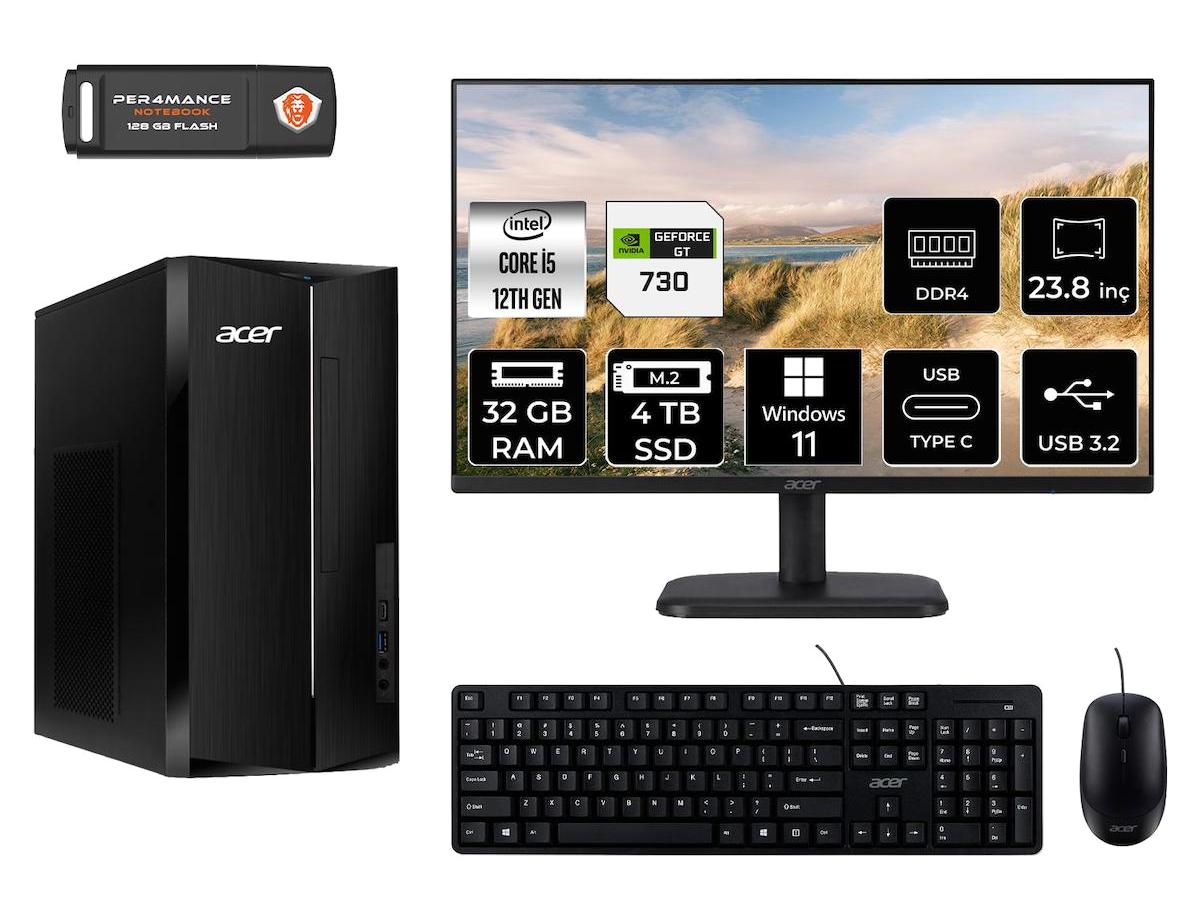 Acer Aspire TC1760 DT.BHUEM.005 Harici GeForce GT 730 4 GB Intel Core i5 12400 32 GB Ram 4 TB SSD Tower Windows 11 Pro 23.8 inç Monitörlü Masaüstü Bilgisayar