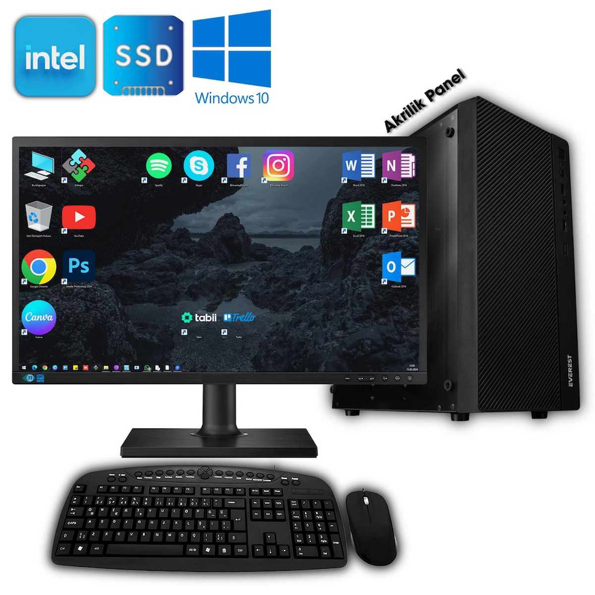 Avantron EVO9259 Dahili Intel HD Graphics Intel Core i5 650 8 GB Ram 256 GB SSD Tower FreeDos 23.8 inç Monitörlü Masaüstü Bilgisayar