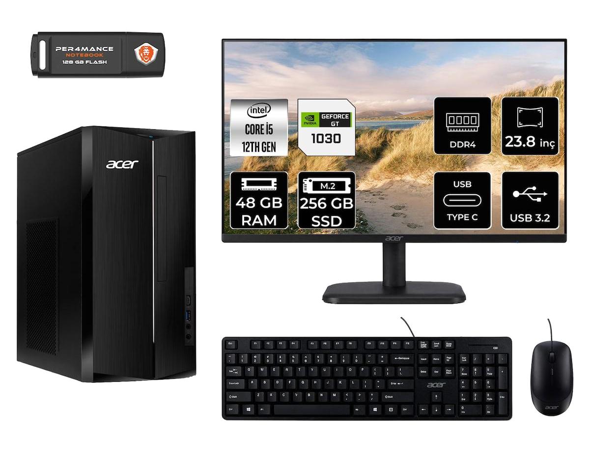 Acer Aspire TC1760 DT.BHUEM.005 Harici GeForce GT 1030 Intel Core i5 12400 48 GB Ram 256 GB SSD Tower FreeDos 23.8 inç Monitörlü Masaüstü Bilgisayar