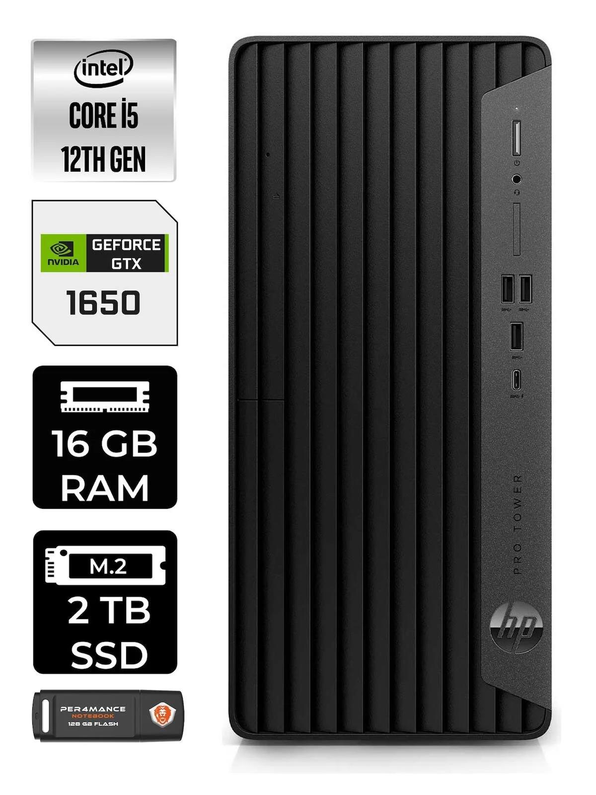 HP Pro Tower 400 G9 6U3M8EA Harici GeForce GTX 1650 Intel Core i5 12400 16 GB Ram 2 TB SSD Tower Windows 11 Home Masaüstü Bilgisayar + PER4 BELLEK