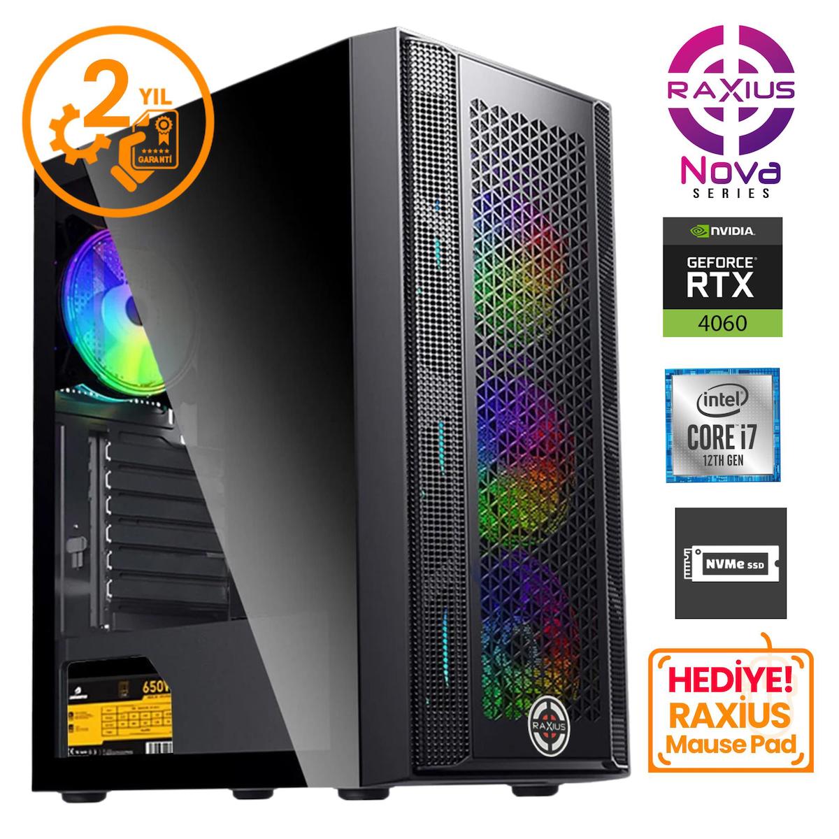 Raxius Nova G1 İ7 4060-27FF05 Harici GeForce RTX 4060 Intel Core i7 12700F 32 GB Ram 512 GB SSD Tower FreeDos Masaüstü Bilgisayar