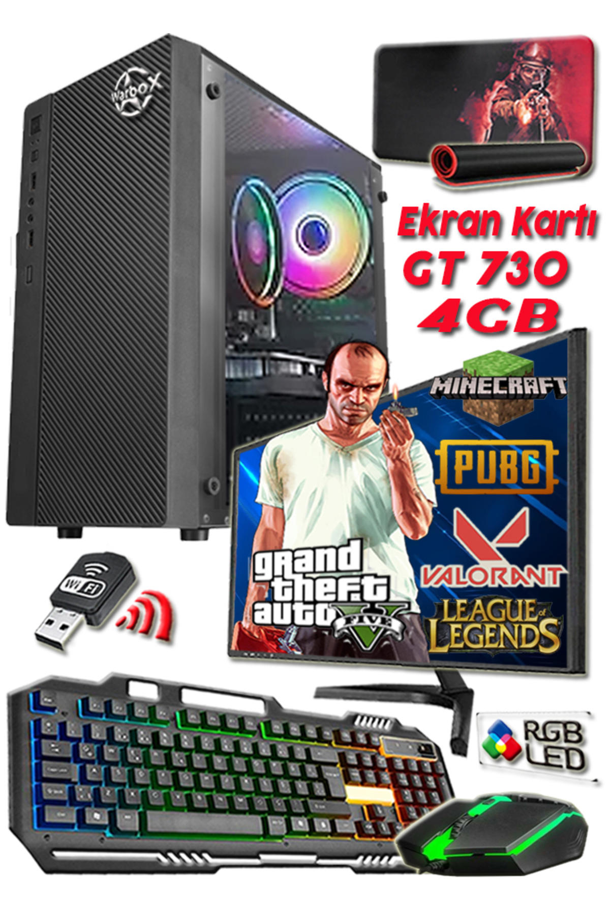 Trevor TREVOR Pro Harici GeForce GT 730 Intel Core i3 3220 8 GB Ram 250 GB HDD + 256 GB SSD Tower FreeDos 19.5 inç Monitörlü Masaüstü Bilgisayar