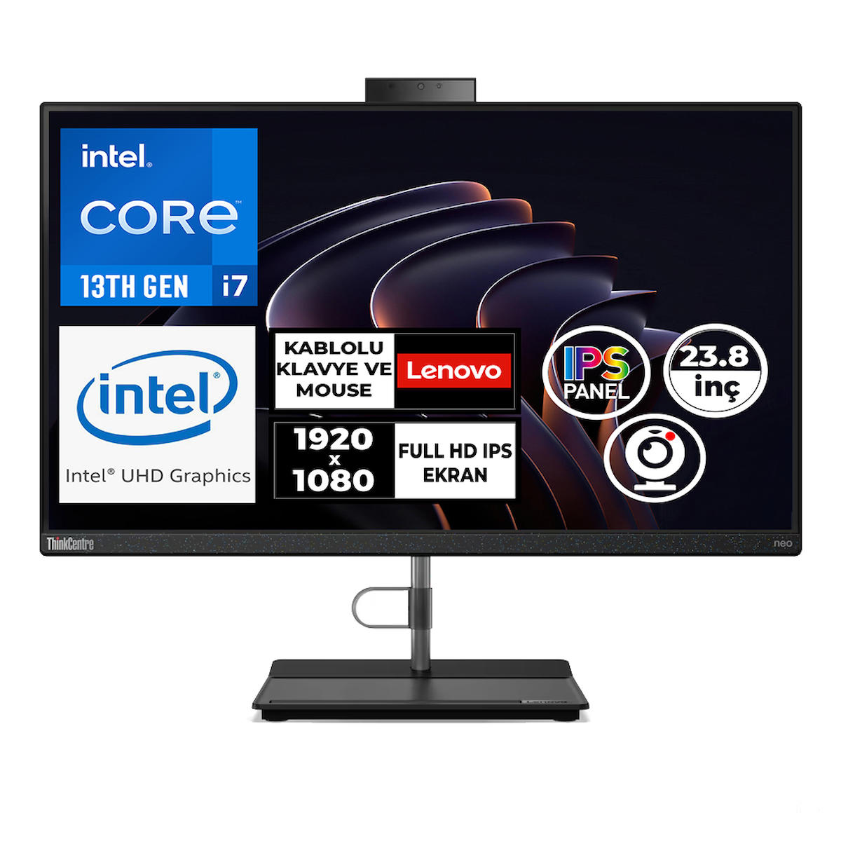 Lenovo ThinkCentre Neo 30A 24 Gen 4 12K0A05CTR011 Dahili UHD Graphics Intel Core i7 13620H 32 GB Ram 4 TB SSD 23.8 inç Full HD Freedos All In One Bilgisayar