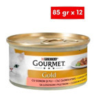 Purina Gourmet Gold Tavuk-Somon Parça Etli Yaş Kedi Maması 12x85 gr