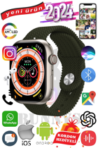 Rabbit Store Watch 9 Max+ 2024 Android GPS 45 mm Silikon Örgü Kordon Oval Unisex Akıllı Saat Yeşil + Kordon Hediye