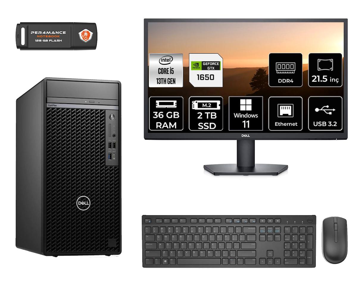 Dell Optiplex 7010 MNO7010D734 Harici GeForce GTX 1650 Intel Core i5 13500 36 GB Ram 2 TB SSD Tower Windows 11 Pro 21.5 inç Monitörlü Masaüstü Oyuncu Bilgisayarı