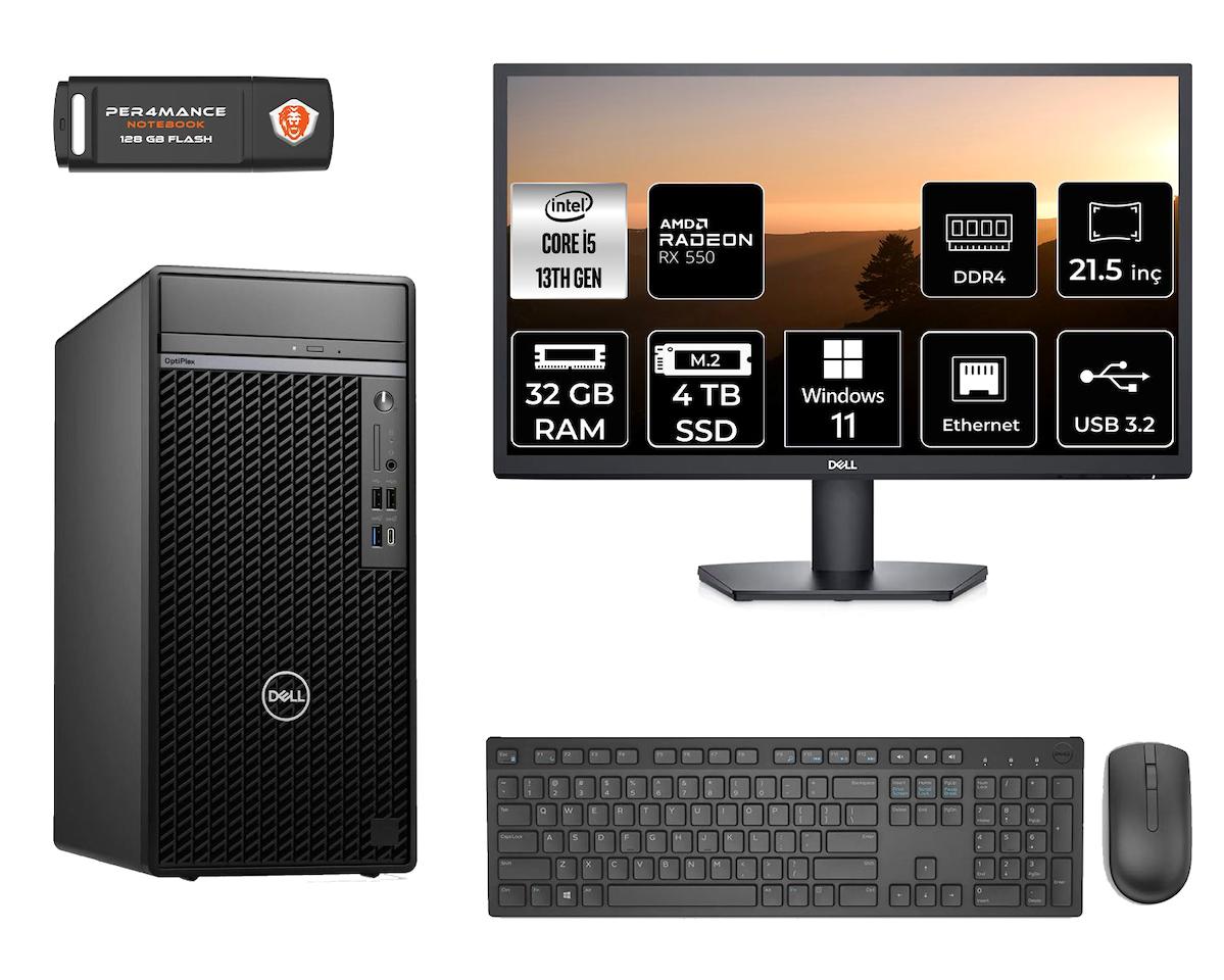 Dell Optiplex 7010 MNO7010D280 Harici Radeon RX 550 Intel Core i5 13500 32 GB Ram 4 TB SSD Tower Windows 11 Pro 21.5 inç Monitörlü Masaüstü Oyuncu Bilgisayarı