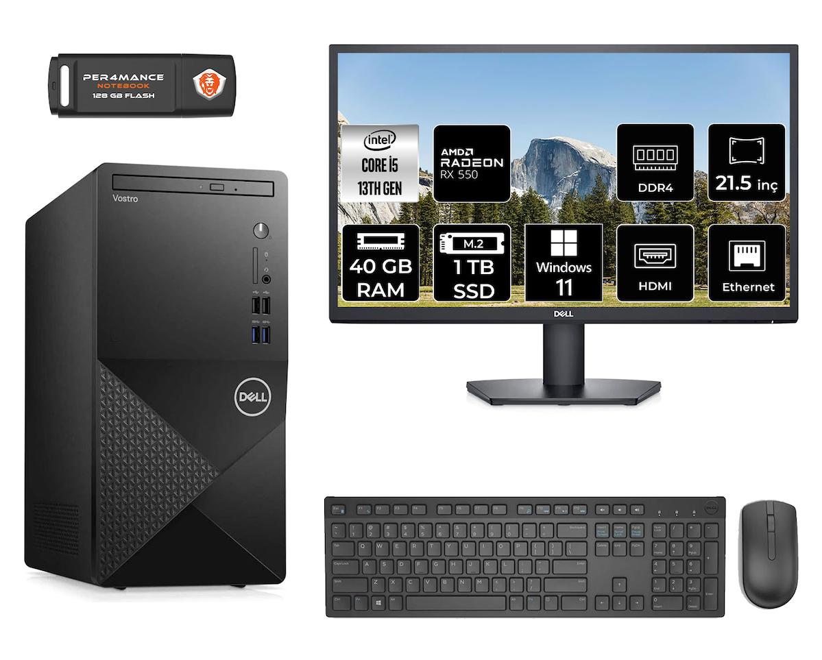 Dell Vostro 3020 MN30201D238 Harici Radeon RX 550 Intel Core i5 13400 40 GB Ram 1 TB SSD Tower Windows 11 Home 21.5 inç Monitörlü Masaüstü Oyuncu Bilgisayarı