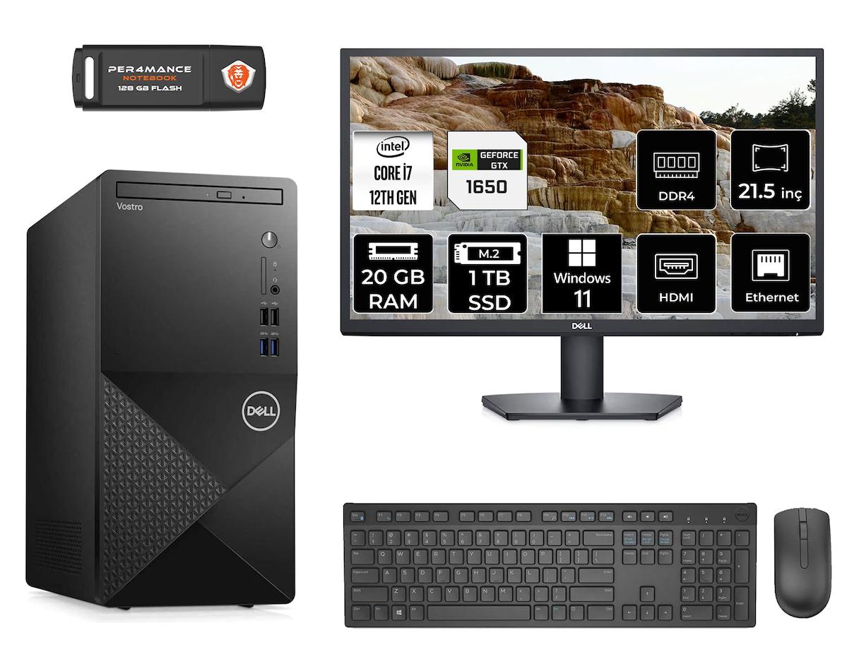 Dell Vostro 3910 MN753910D718 Harici GeForce GTX 1650 Intel Core i7 12700 20 GB Ram 1 TB SSD Tower Windows 11 Pro 21.5 inç Monitörlü Masaüstü Oyuncu Bilgisayarı