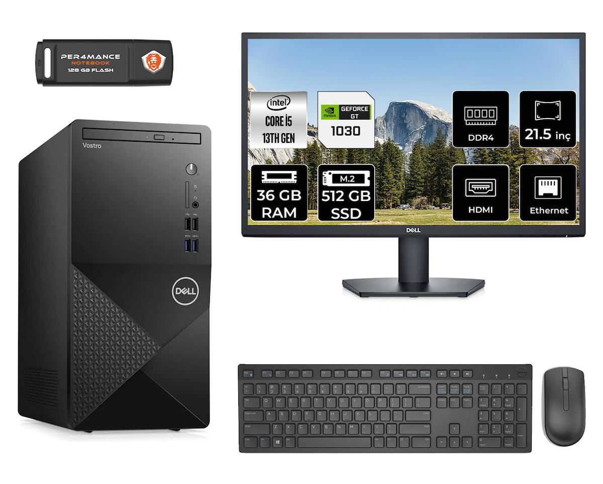 Dell Vostro 3020 MN5403020D482 Harici GeForce GT 1030 Intel Core i5 13400 36 GB Ram 512 GB SSD Tower FreeDos 21.5 inç Monitörlü Masaüstü Oyuncu Bilgisayarı