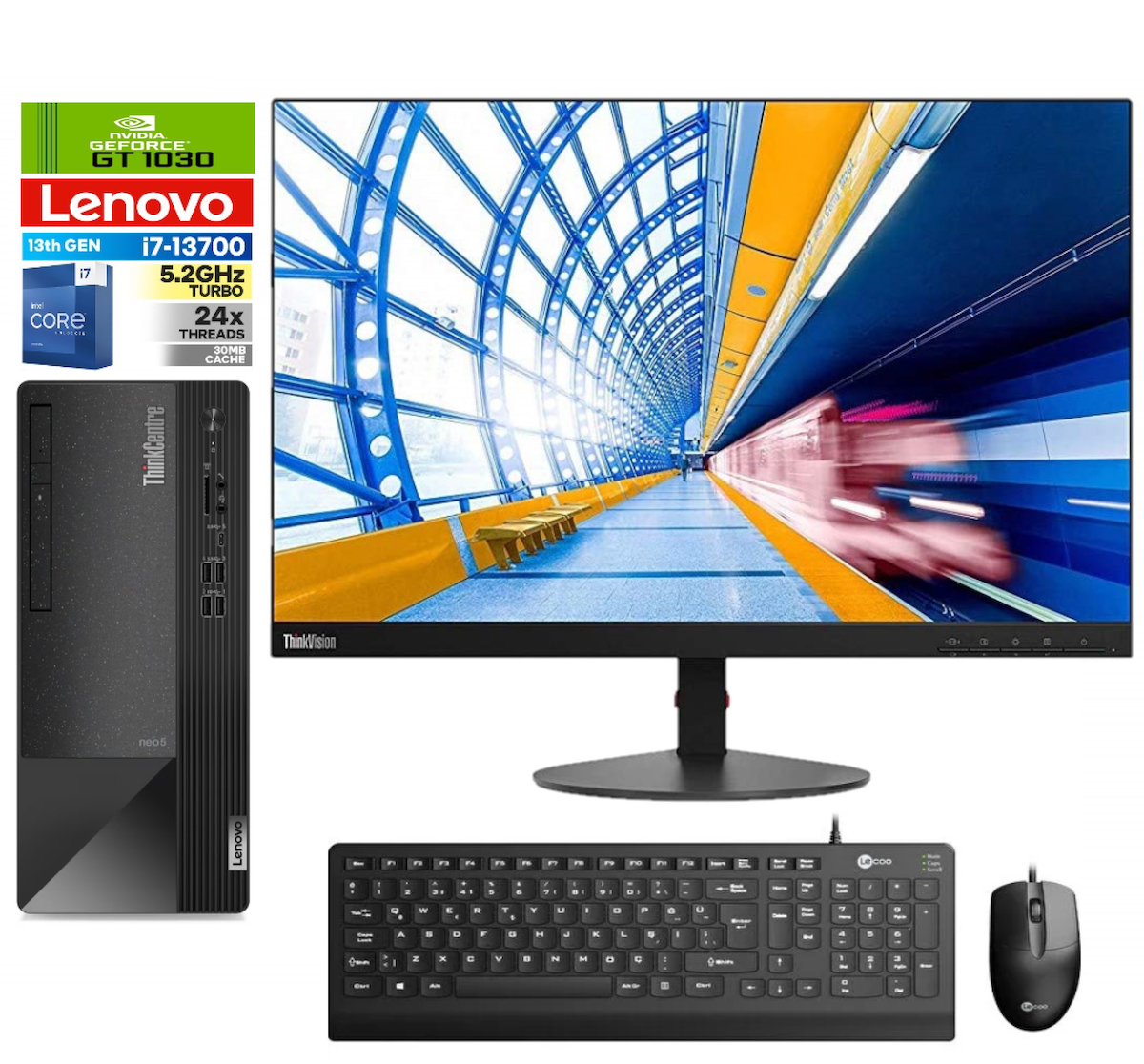 Lenovo Thinkcentre Neo 50T Gen 4 612JB005ATR01 Harici GeForce GT 1030 Intel Core i7 13700 8 GB Ram 256 GB SSD Tower FreeDos 23.8 inç Monitörlü Masaüstü Oyuncu Bilgisayarı + Zetta Flash Bellek