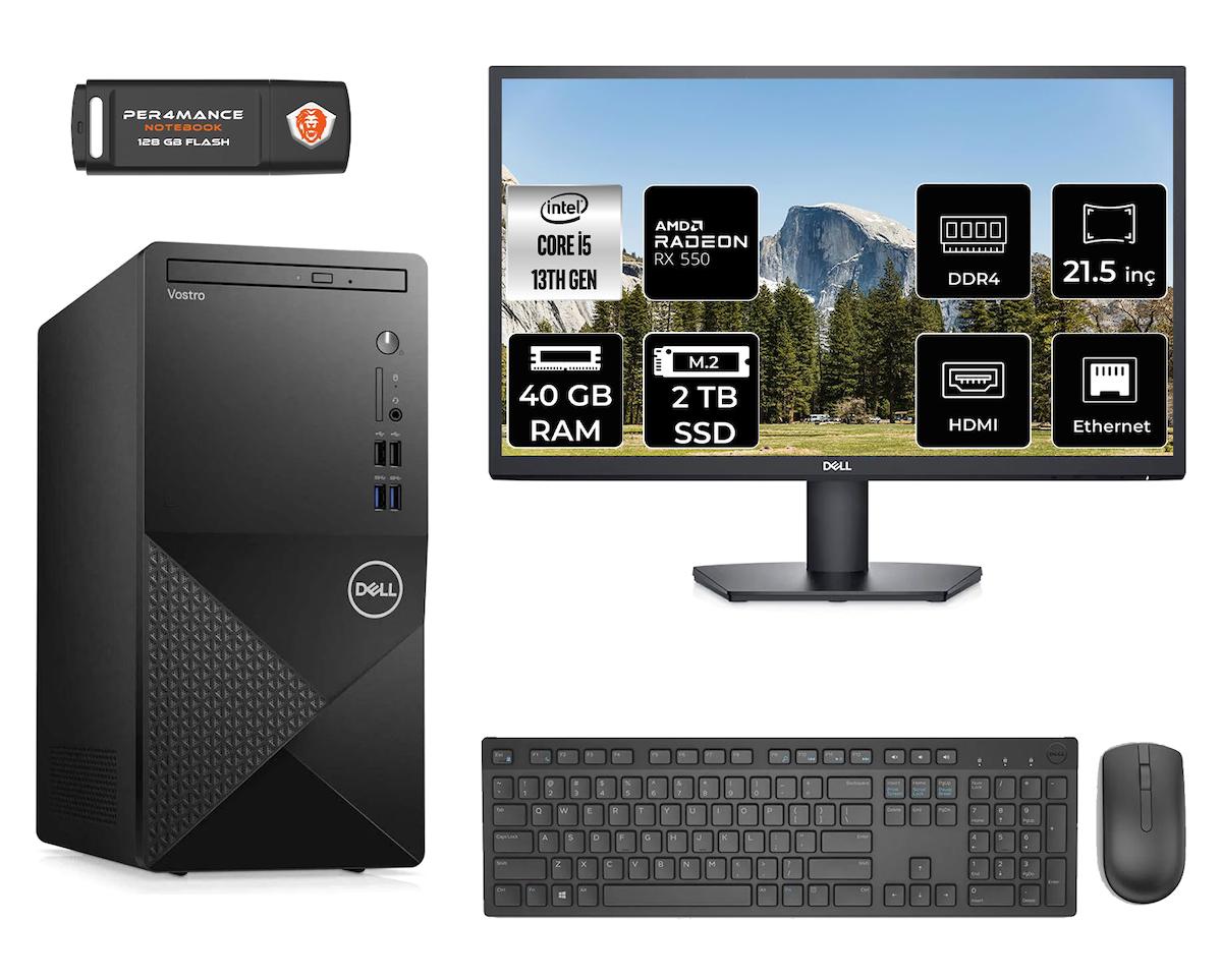 Dell Vostro 3020 MN30201D189 Harici Radeon RX 550 Intel Core i5 13400 40 GB Ram 2 TB SSD Tower FreeDos 21.5 inç Monitörlü Masaüstü Oyuncu Bilgisayarı