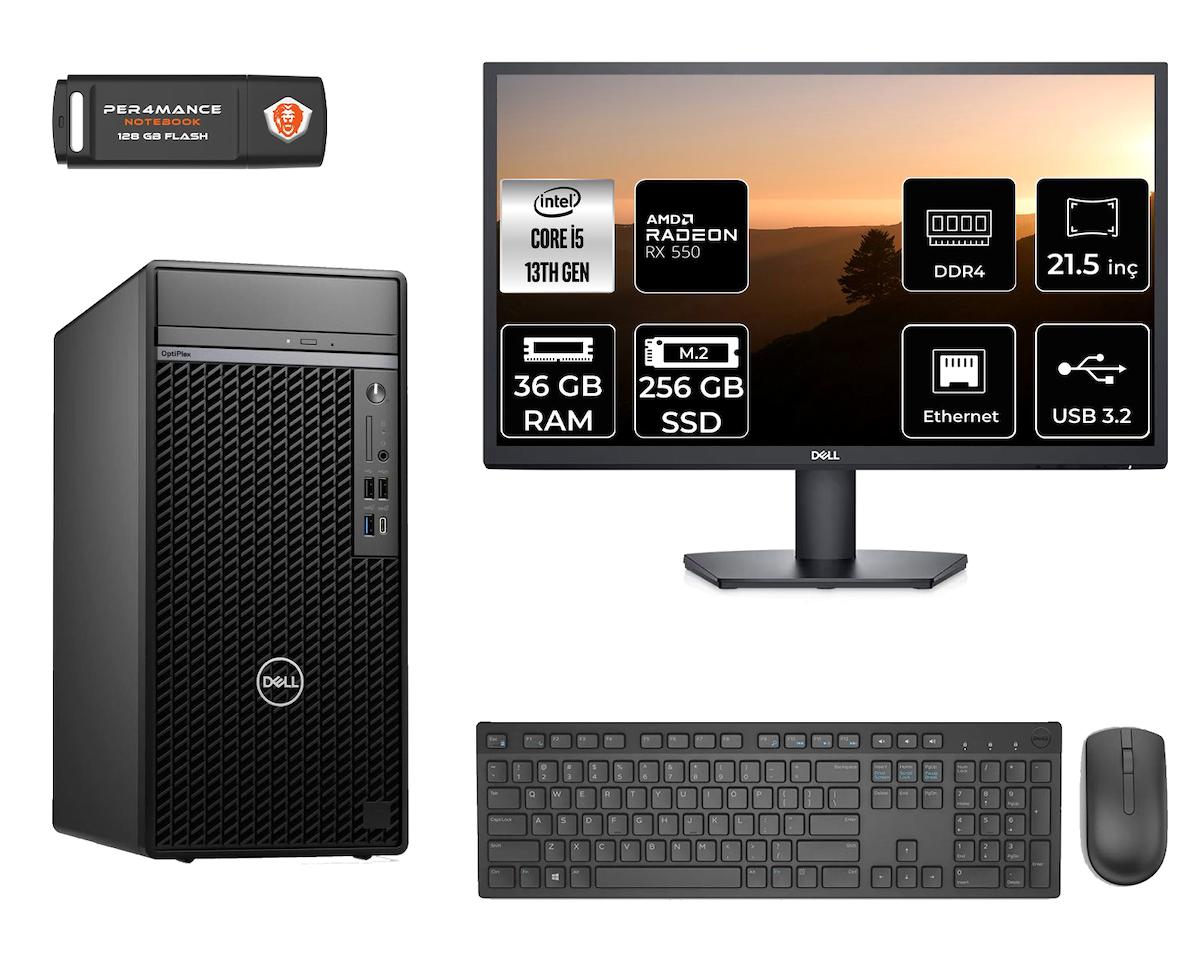 Dell Optiplex 7010 MNO7010D181 Harici Radeon RX 550 Intel Core i5 13500 36 GB Ram 256 GB SSD Tower FreeDos 21.5 inç Monitörlü Masaüstü Oyuncu Bilgisayarı