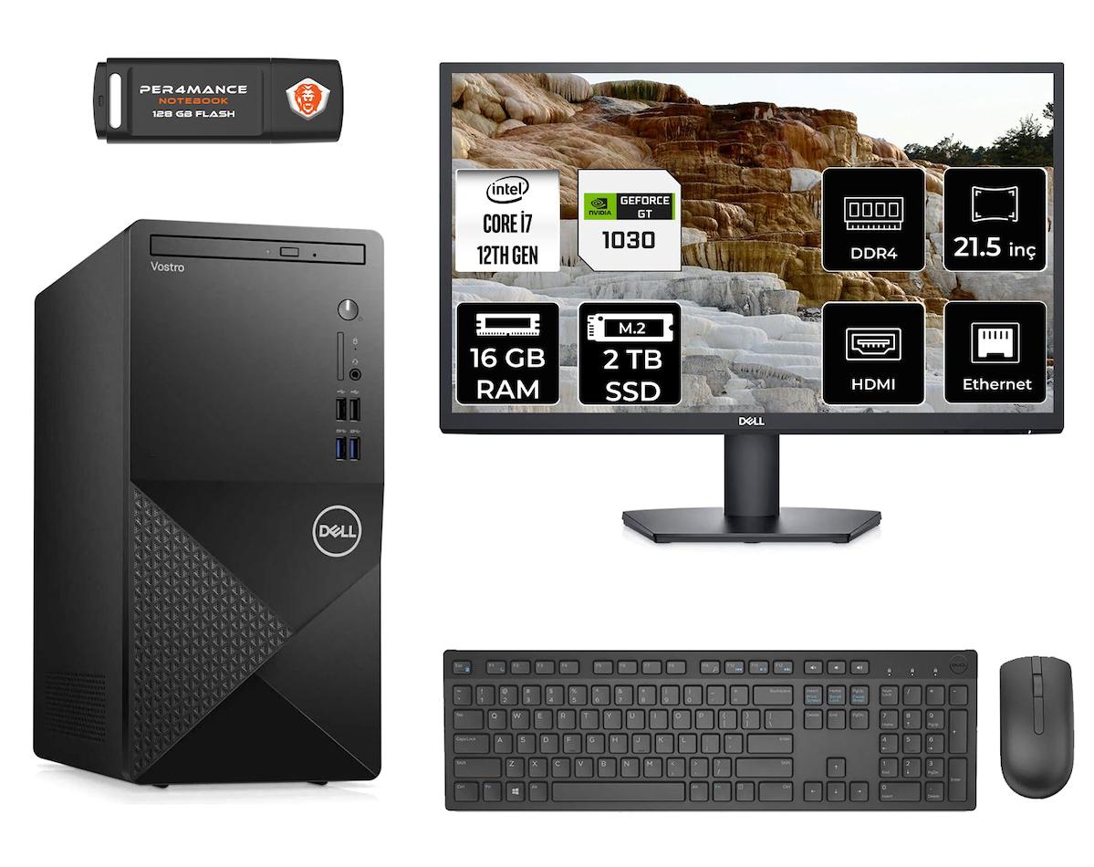 Dell Vostro 3910 MN75983910D464 Harici GeForce GT 1030 Intel Core i7 12700 16 GB Ram 2 TB SSD Tower FreeDos 21.5 inç Monitörlü Masaüstü Oyuncu Bilgisayarı