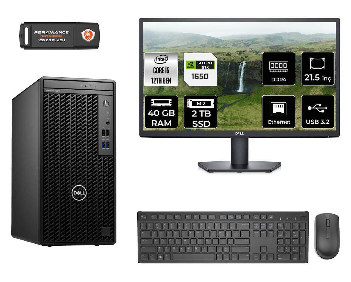 Dell Optiplex 3000 MNO3000D639 Harici GeForce GTX 1650 Intel Core i5 12500 40 GB Ram 2 TB SSD Tower FreeDos 21.5 inç Monitörlü Masaüstü Oyuncu Bilgisayarı