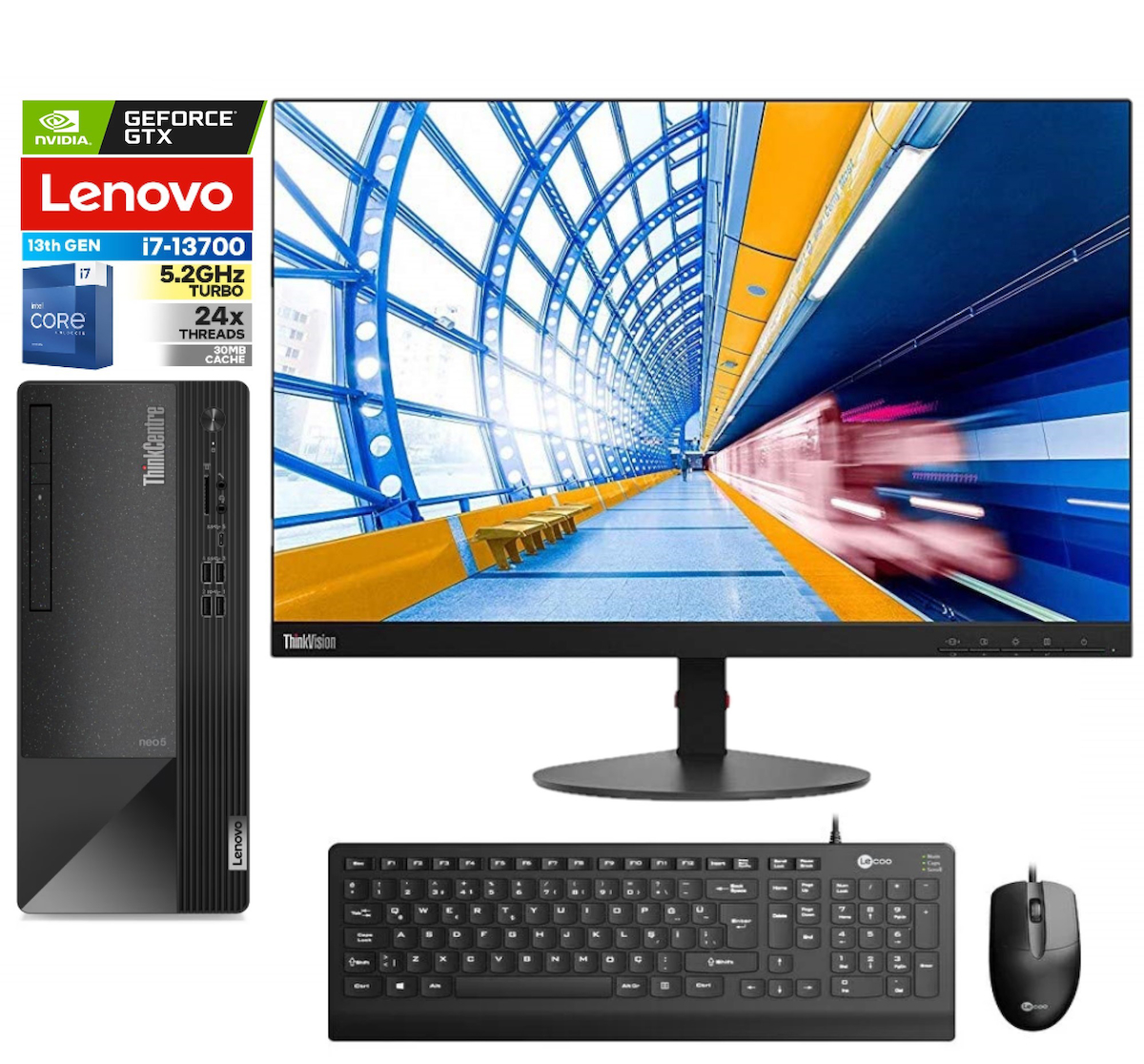 Lenovo Thinkcentre Neo 50T Gen 4 812JB005ATR39 Harici GeForce GTX 1650 Intel Core i7 13700 64 GB Ram 2 TB SSD Tower Windows 11 Home 23.8 inç Monitörlü Masaüstü Oyuncu Bilgisayarı + Zetta Flash Bellek